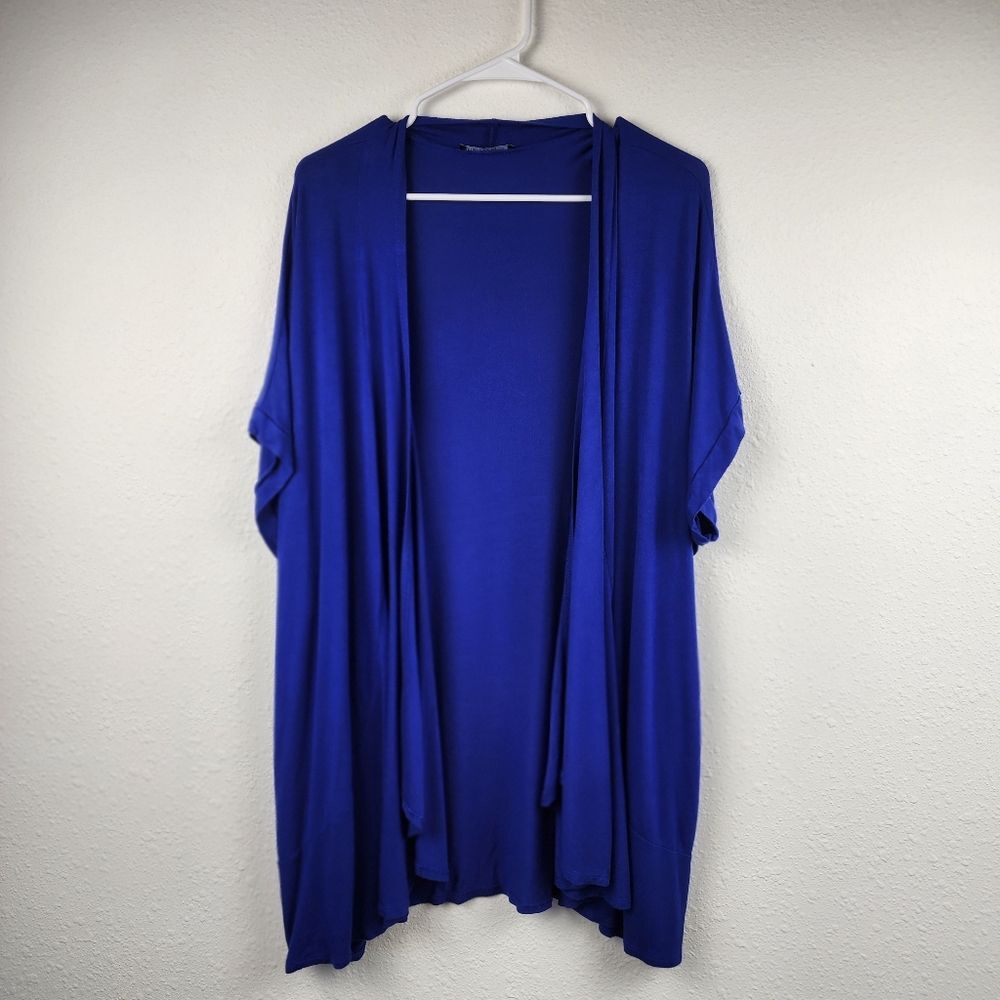 iliad USA Royal Blue Cardigan 1X Women Open Front Drape Flowy Pockets Plus Size